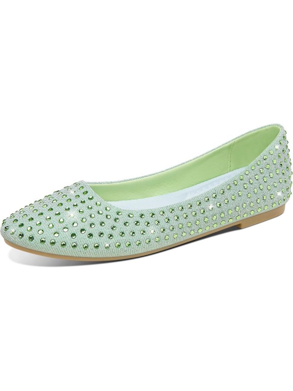Women's Green Sparkly Classic Round Toe Rhinestone Comfortable Ballet Flats